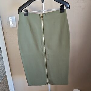 Olive Green Zipper Pencil Skirt